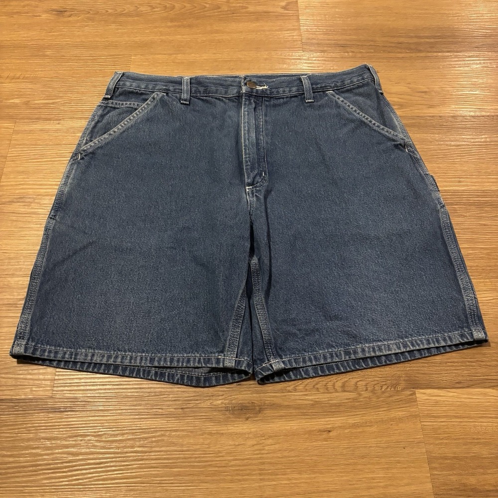 Carhartt Jean Shorts B28 DST Mens 36 Fits 35x8 Blue Denim Carpenter Work Jorts